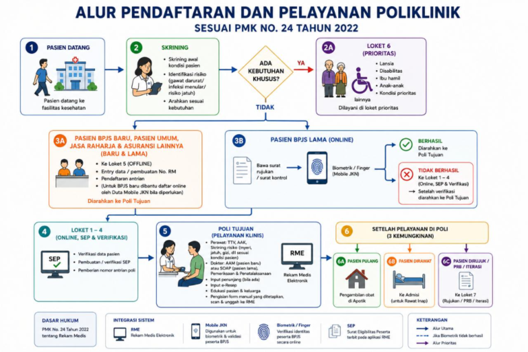Infografis Alur Pendaftaran dan Pelayanan Poliklinik RSUD H. Padjonga Daeng Ngalle Takalar Sesuai PMK No. 24 Tahun 2022